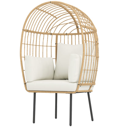 Outsunny Ægformet rotan lænestol med aftageligt pude, rotan stol til udendørs brug 95 x 80 x 155 cm Beige