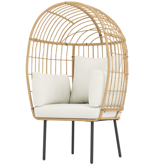 Outsunny Ægformet rotan lænestol med aftageligt pude, rotan stol til udendørs brug 95 x 80 x 155 cm Beige