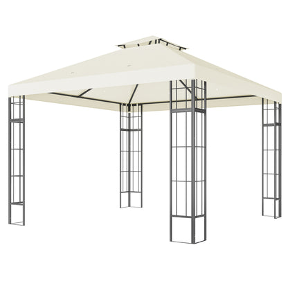 Outsunny 3 x 3 m havepavillon, 2-lags tagkonstruktion, UV30+ beskyttelse, UV-bestandig, solafskærmning, metalramme, cremehvid