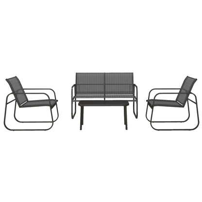 Outsunny 4-delt havemøbel sæt, 2 lænestole, 2-personers sofa, bord med glasplade, åndbart stof, metalramme, sort