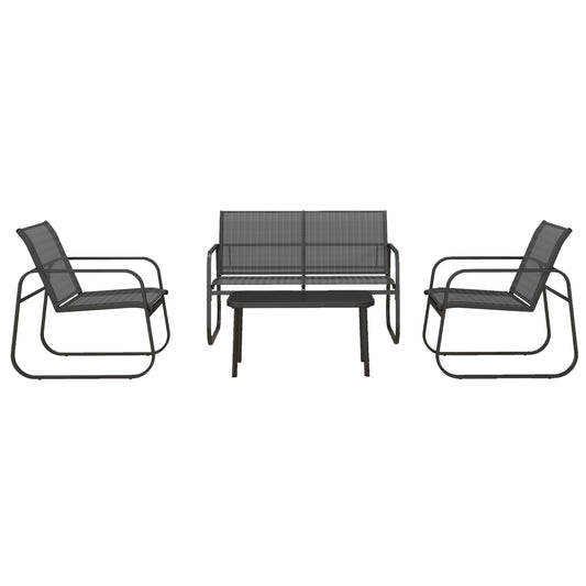 Outsunny 4-delt havemøbel sæt, 2 lænestole, 2-personers sofa, bord med glasplade, åndbart stof, metalramme, sort
