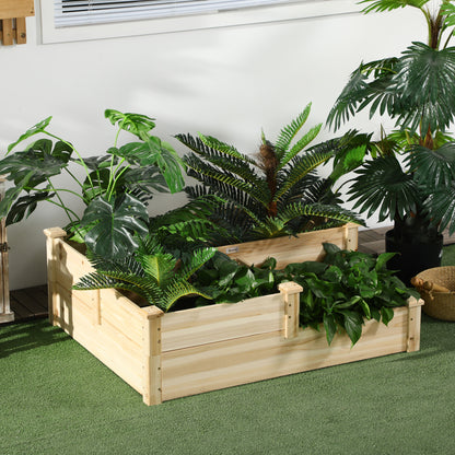 Hævet plantekasse fra Outsunny med 3 plantekasser, 3-lags design, åben bund, 108 cm x 88 cm x 36 cm, naturlig