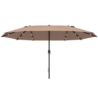 dobbelt parasol med LED-lys – Khaki