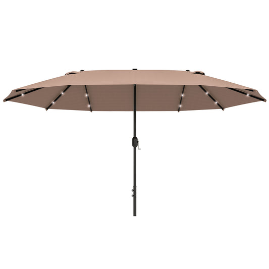 dobbelt parasol med LED-lys – Khaki