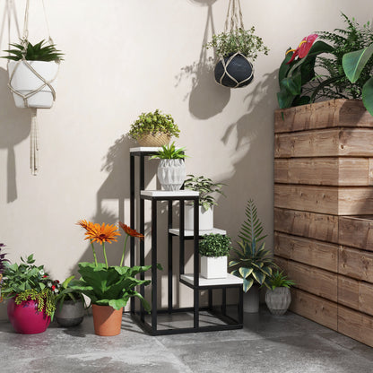 Outsunny blomsterhylde, 4-lags, indendørs & udendørs, metalramme, 34L x 34B x 70H cm, sort + hvid