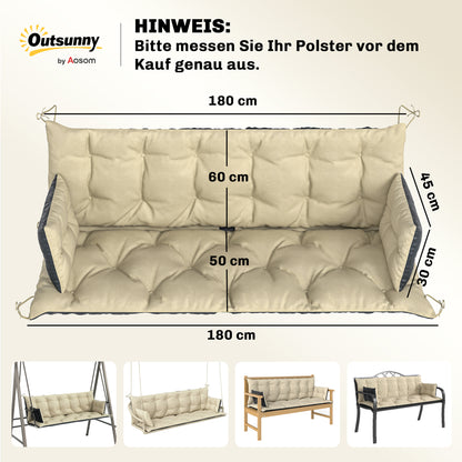 Outsunny Udendørs Hyndesæt til Bænk eller Hollywood Gynge, To-farvet, Polyester, Skum, 180 x 110 x 8 cm, Beige+Sort