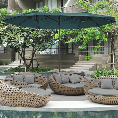 Outsunny Parasol Haveparasol Markedsparasol Dobbelt parasol Patio parasol med håndsving Mørkegrøn Oval 460 x 270 x 240 cm