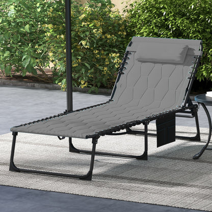 Outsunny Liggestol, Haveliggestol, Sammenklappelig, inkl. Pude, Vejrbestandig; 188 cm x 65 cm x 36 cm, Grå + Sort