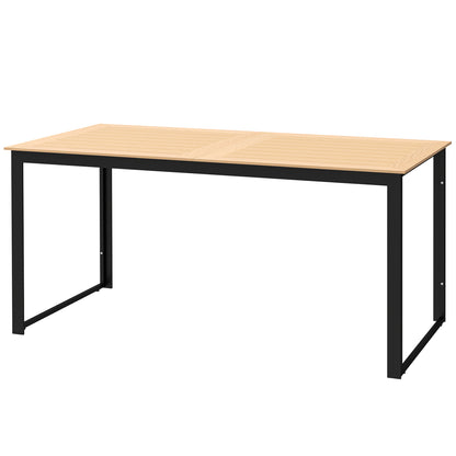 Outsunny Havebord til 6 personer 160 x 80 cm Vejrbestandigt balkonbord med lamelbund, Udenbuffetbord af teaktræ