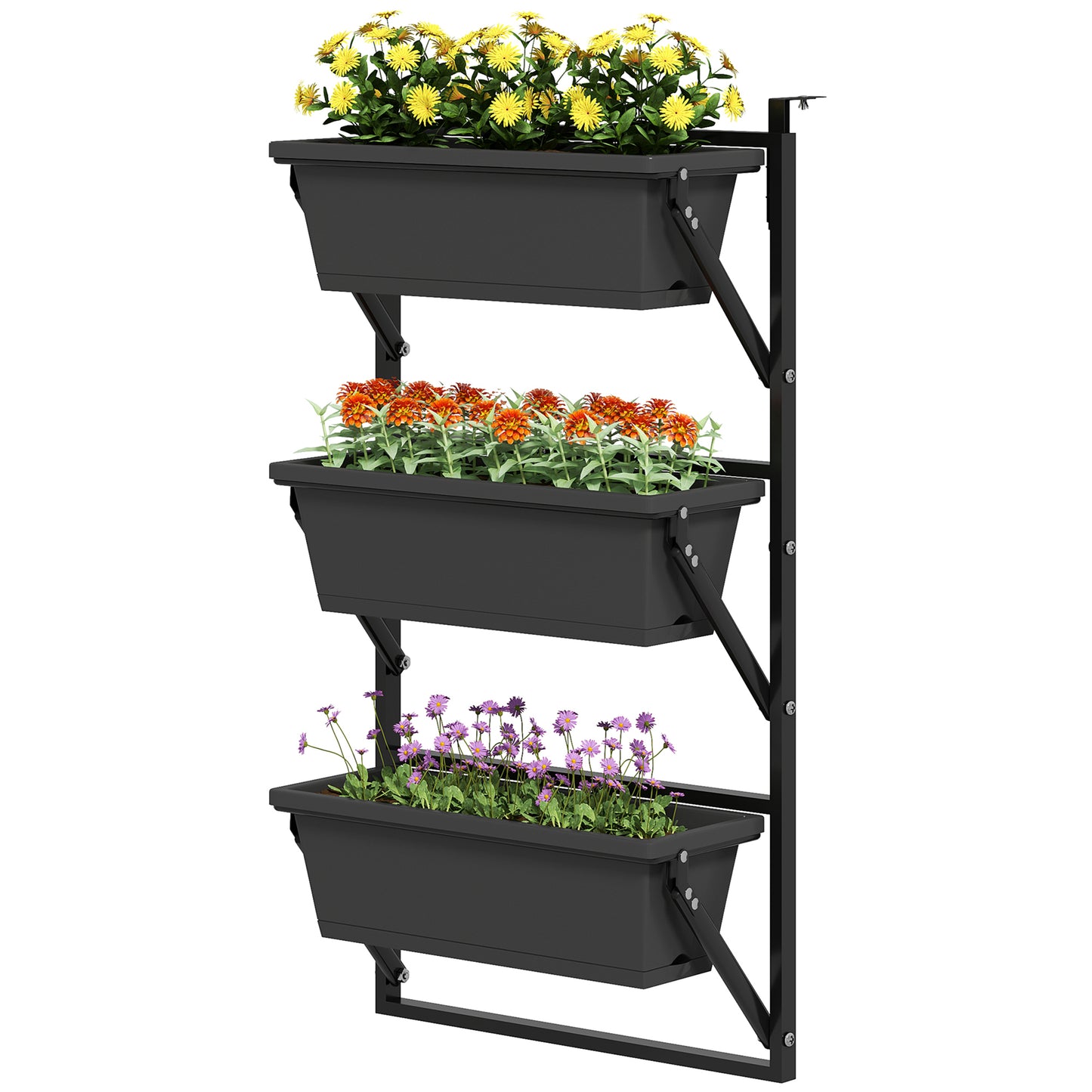 Outsunny sæt blomsterpotter og plantekasser med drænhuller, firkantede plantekasser 56x42 cm, mørkegrå plast