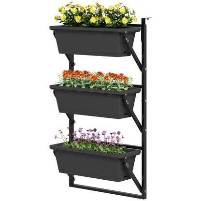 Outsunny sæt blomsterpotter og plantekasser med drænhuller, firkantede plantekasser 56x42 cm, mørkegrå plast