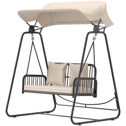 Outsunny Hollywood gynge rattan 2-personers havenswing med solskærm og puder, op til 240 kg, 149 x 121 x 180 cm, khaki