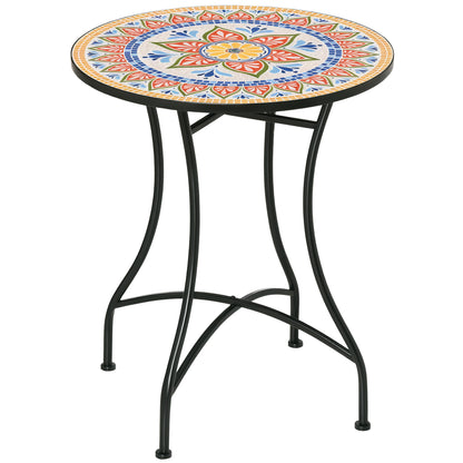 Outsunny havetabel Ø60 cm, vejrbestandig metal balkonbord, spisebord til udendørs brug, campingbord, sidebord, rund terrassebord til have, terrasse, balkon, rød+blå+hvid