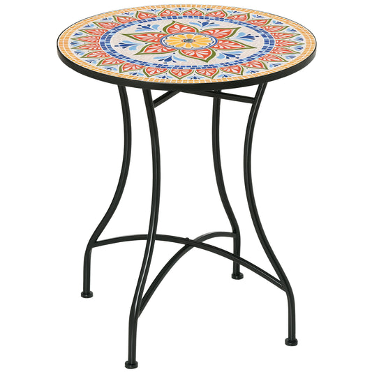 Outsunny havetabel Ø60 cm, vejrbestandig metal balkonbord, spisebord til udendørs brug, campingbord, sidebord, rund terrassebord til have, terrasse, balkon, rød+blå+hvid