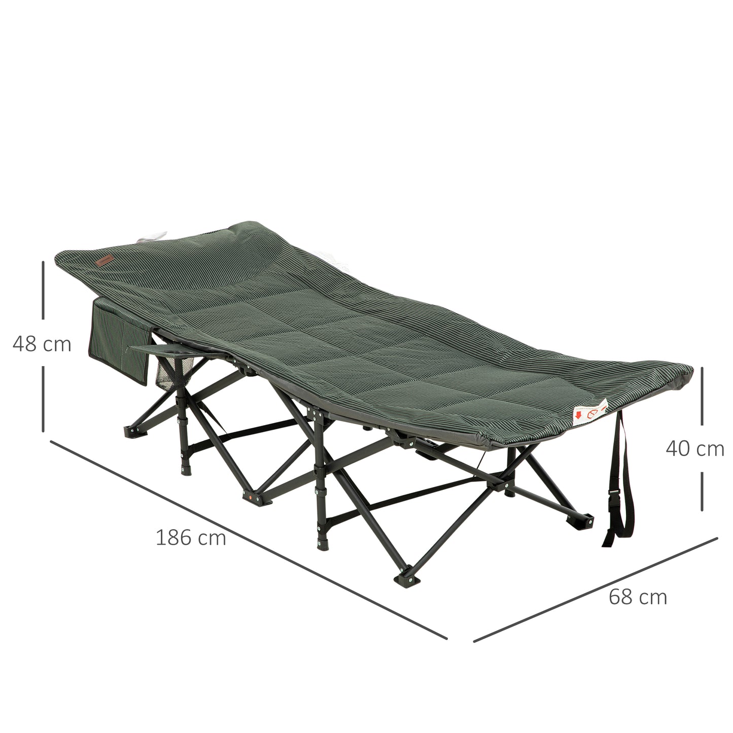 Outsunny liggestol, sammenfoldelig, justerbar ryg, med kopholder, op til 120 kg, 68 x 186 x 48 cm, grå
