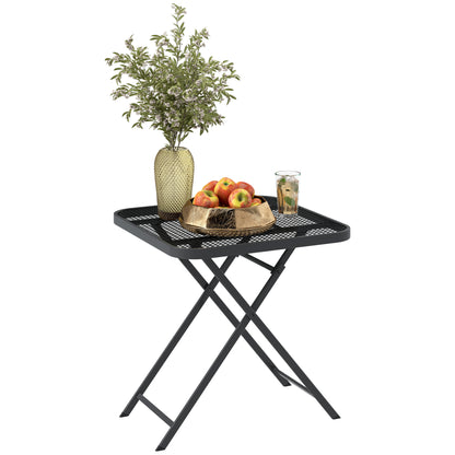 Outsunny Sammenklappelig Havebord 70 x 70 cm, Vejrbestandigt Balkonbord, Sammenklappeligt Bord med Udsparing, Kvadratisk, Sort