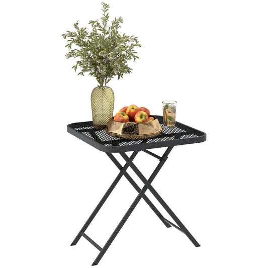 Outsunny Sammenklappelig Havebord 70 x 70 cm, Vejrbestandigt Balkonbord, Sammenklappeligt Bord med Udsparing, Kvadratisk, Sort
