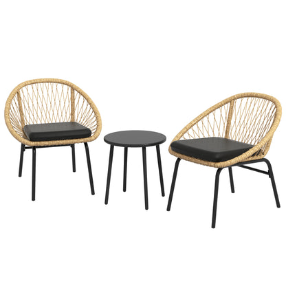 Outsunny rattan havemøbel sæt, 2 lænestole og bord, gul