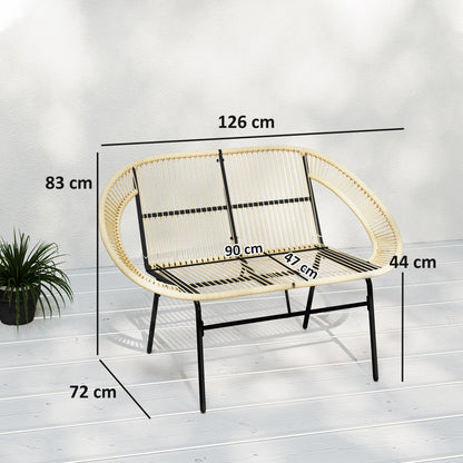 Outsunny 2-personers Havbænk, Polyrotan, Vejrbestandig, Rattan Bænk, UV-bestandig, Bæreevne 260 kg, Kaki