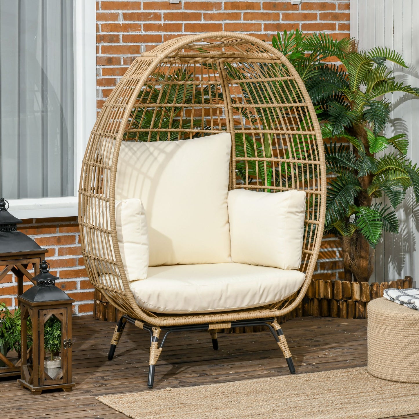 Rattan loungestol med hynder – havestol i polyrattan
