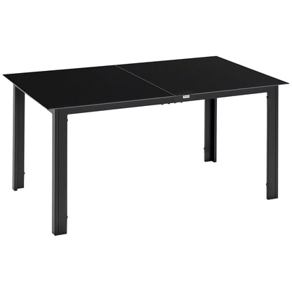 Outsunny havetabel til 6 personer, vejrbestandig, hærdet glas, terrassebord, 150 cm x 90 cm x 74 cm, sort