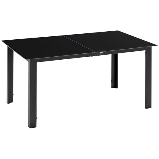 Outsunny havetabel til 6 personer, vejrbestandig, hærdet glas, terrassebord, 150 cm x 90 cm x 74 cm, sort