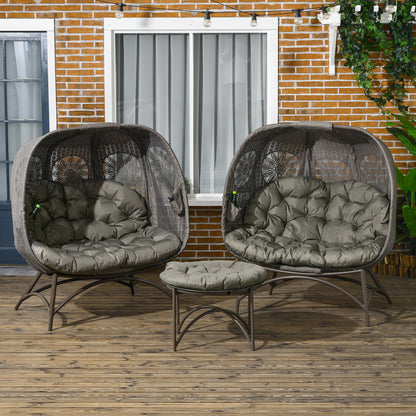 Outsunny havemøbel sæt, 2 rattan lænestole med sidebord, sammenfoldelig, siddepuder, metalramme, farve: sand
