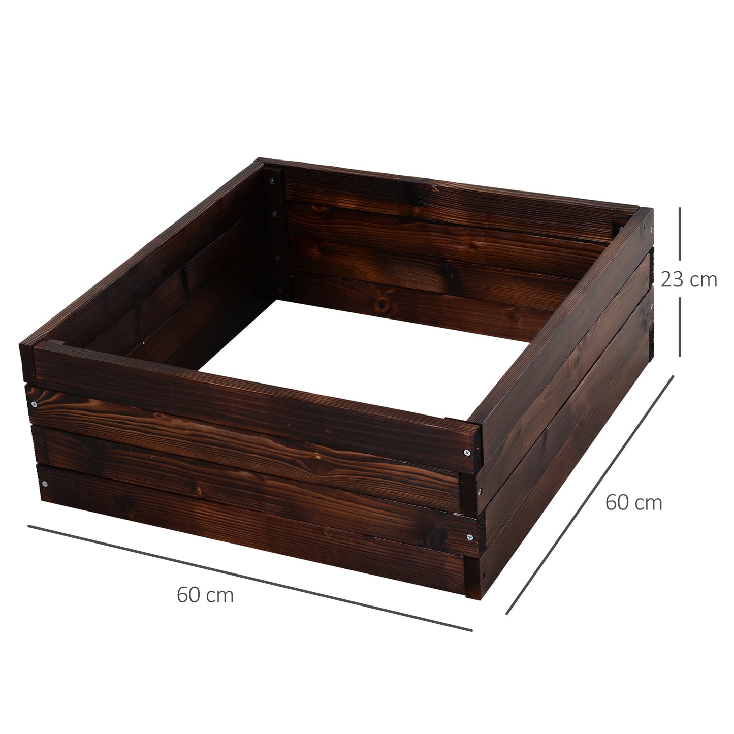 Outsunny Hævet bed, Plantekasse, Køkkenhave, Urtebed, Massivt træ, Mørkebrun, 60 x 60 x 23 cm