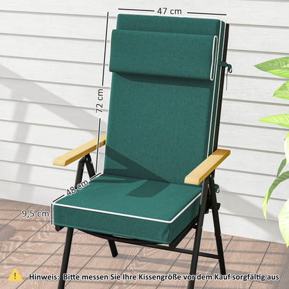 Outsunny Sædekudde 120 x 47 x 9,5 cm Vandafvisende Stolskudde med Sløjfer, Hovedstøtte, UPF50+ Grøn