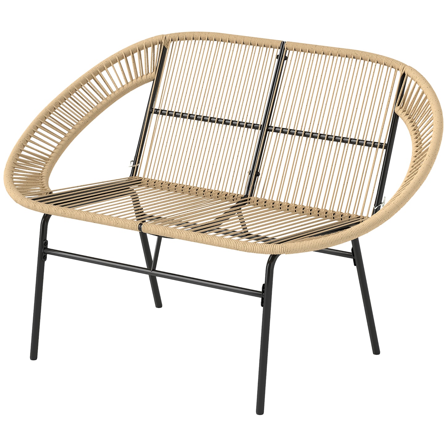 Outsunny 2-personers Havbænk, Polyrotan, Vejrbestandig, Rattan Bænk, UV-bestandig, Bæreevne 260 kg, Kaki