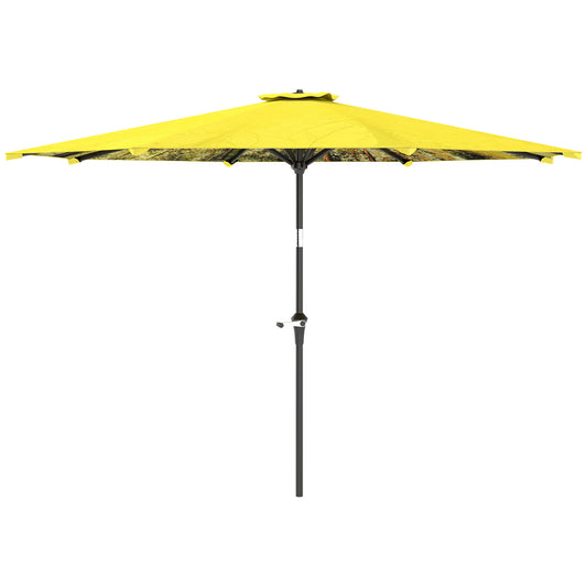 Outsunny Parasol Ø300 cm, Parasol med Håndsving, Achtekantet Balkonparasol Gul