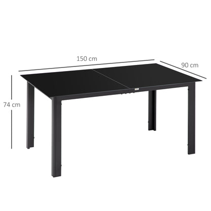 Outsunny havetabel til 6 personer, vejrbestandig, hærdet glas, terrassebord, 150 cm x 90 cm x 74 cm, sort