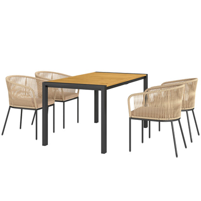 Outsunny 5-delt havemøbel sæt, 4 stole, 1 bord, kunstflet, stålramme, vaskbare hynder, til terrasse, kaki