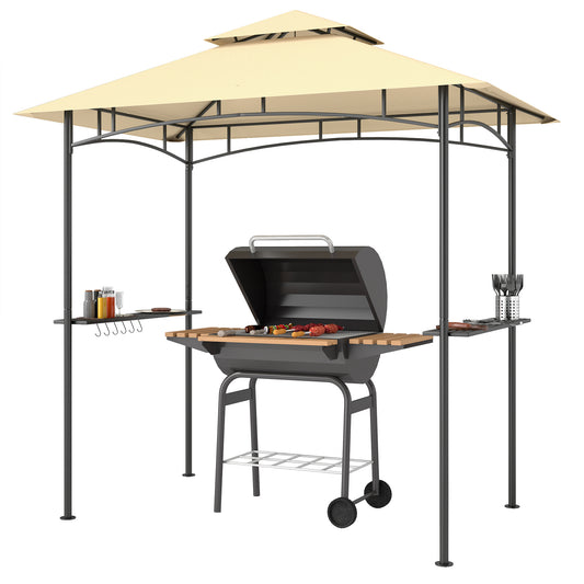 Outsunny Grillpavillon med LED-belysning, 240 x 150 x 258 cm, vandafvisende, flammehæmmende havepavillon med dobbeltlagtag