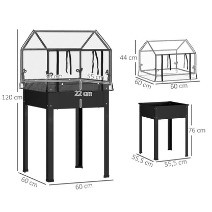 Outsunny Hævet Bed med Drivhus Tag, Hævet Plantekasse med Drænhuller, 60 x 60 x 120 cm, Sort