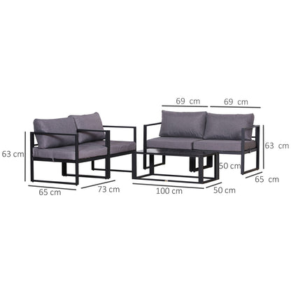 Outsunny fire-delt havemøbel sæt, siddegruppe, bænk med siddehynder, bord med opbevaringsplads, polyester, grå, 138 x 69 x 63 cm