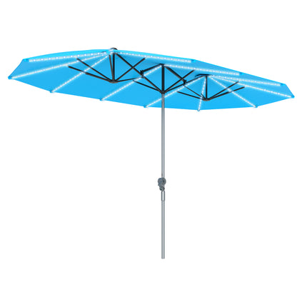 Outsunny Dobbelt Parasoll med Solarlamper, Aluminium, Polyester, UPF50+ Beskyttelse, UV-bestandig, Terrasparasoll, Blå