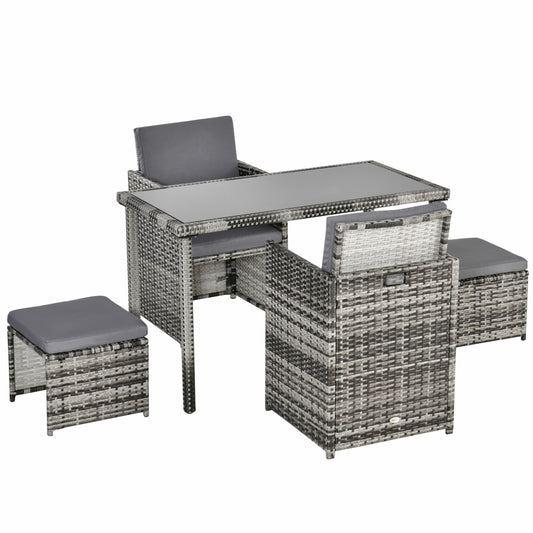 Outsunny polyrattan seating set for 4 people, dining set, garden set with cushions, gray