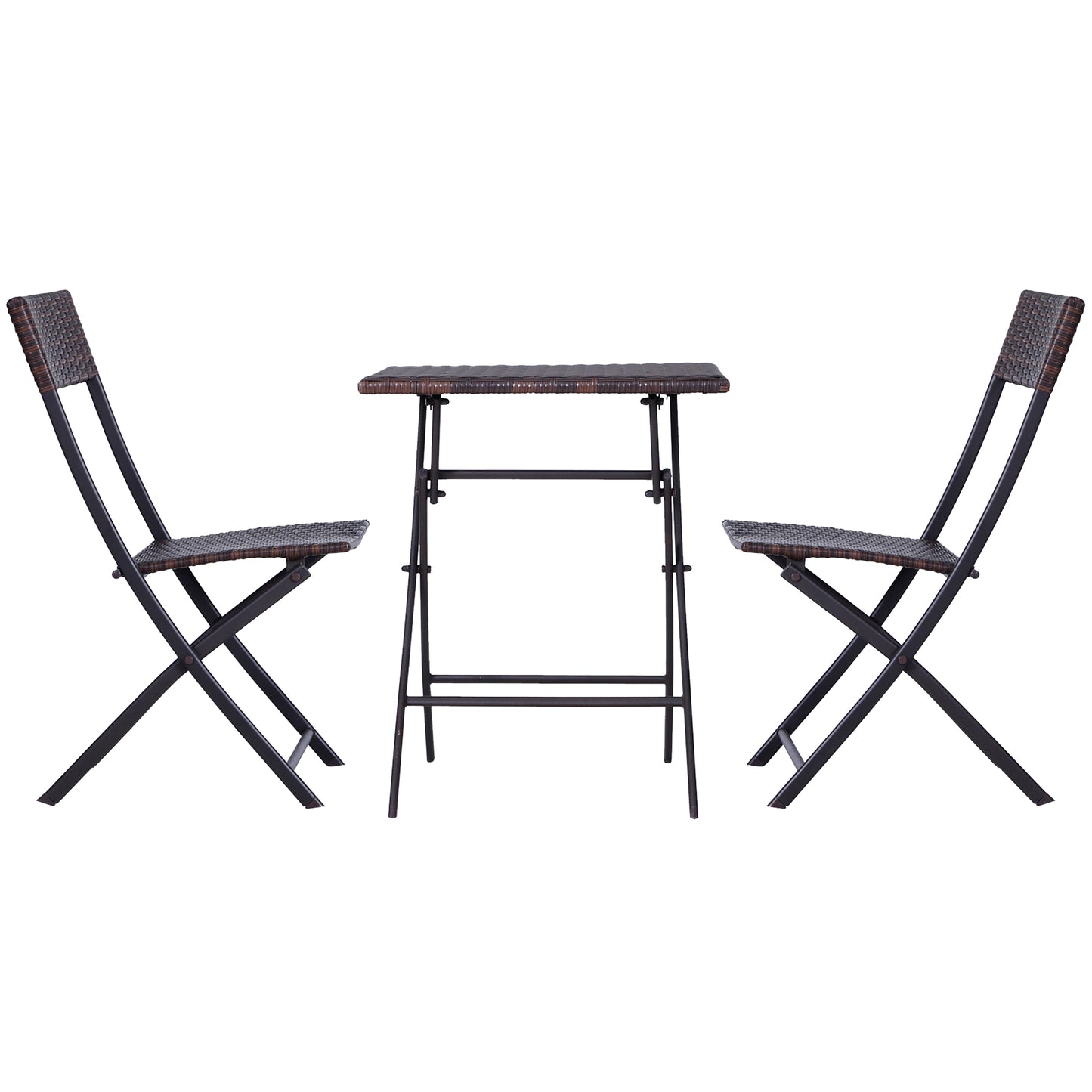 Havesæt i polyrattan – Bord og 2 klapstole, brun