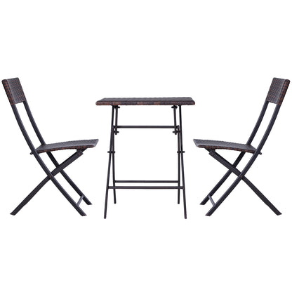 Havesæt i polyrattan – Bord og 2 klapstole, brun