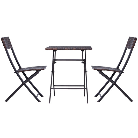 Outsunny Polyrattan Bistro Set for 2 people, Seating Group, Rattan Garden Furniture Set, Brown