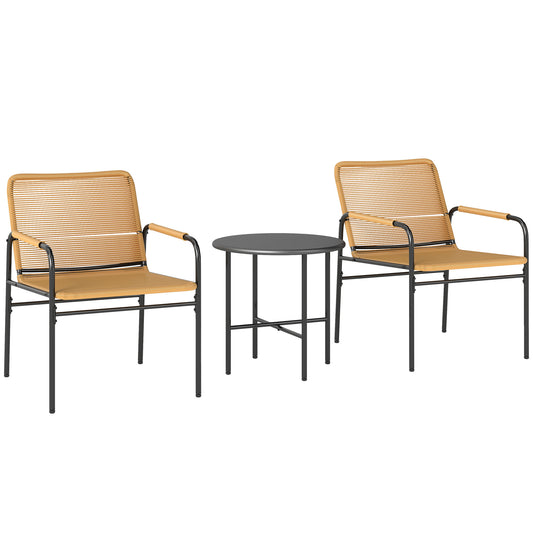 Outsunny 3-delt Rattan Bistro Sæt, Siddegruppe, Havemøbel Sæt med 2 Havestole, Sofabord 54 x 66 x 76 cm Gul
