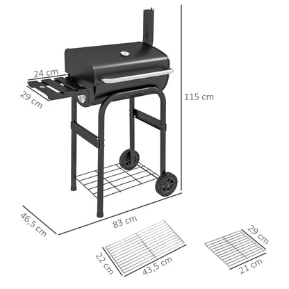 Outsunny kulgrill smoker BBQ grill, 1 hylde, inkl. termometer, 83 x 46,5 x 115 cm, sort