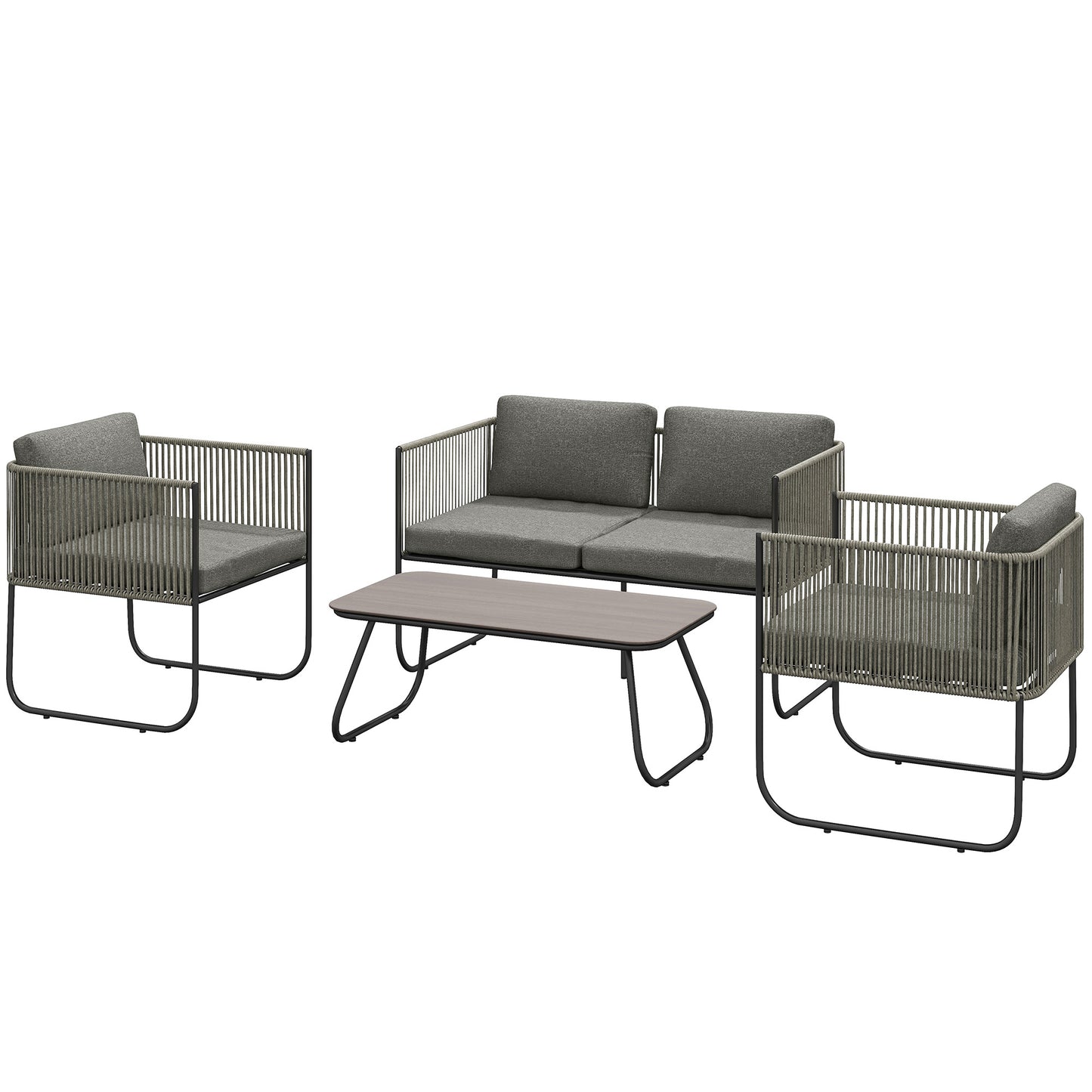 Outsunny Havemøbel Sæt af Polyrotan, Loungeset med Bænk, Lænestol, Bord, Puder, Vejrbestandig, 116 x 60 x 69 cm, Brun + Mørkegrå