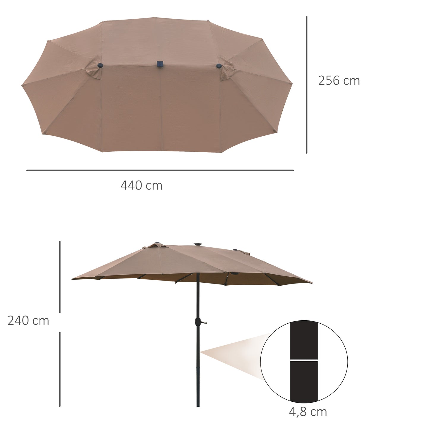 dobbelt parasol med LED-lys – Khaki