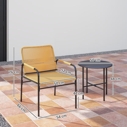 Outsunny 3-delt Rattan Bistro Sæt, Siddegruppe, Havemøbel Sæt med 2 Havestole, Sofabord 54 x 66 x 76 cm Gul