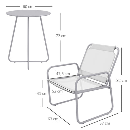 Outsunny 3-delt Havemøbel Sæt, 2 Stole med Åndbart Stofbetræk, 1 Rund Tabel Ø60 cm, Lys Grå