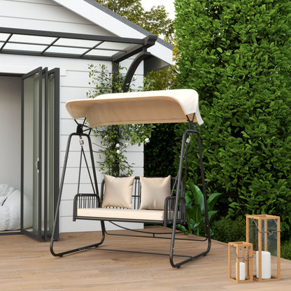 Outsunny Hollywood gynge rattan 2-personers havenswing med solskærm og puder, op til 240 kg, 149 x 121 x 180 cm, khaki