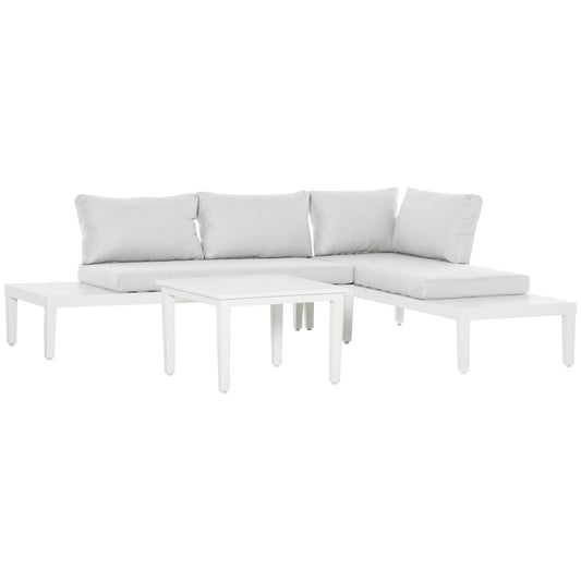Outsunny 3-personers havemøbelgruppe med sidebord, bænk med puder, L-formet, udendørs, aluminium, cremehvid