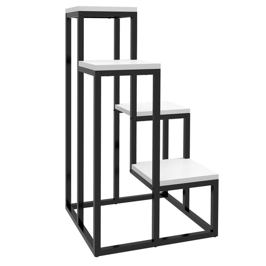 Outsunny blomsterhylde, 4-lags, indendørs & udendørs, metalramme, 34L x 34B x 70H cm, sort + hvid
